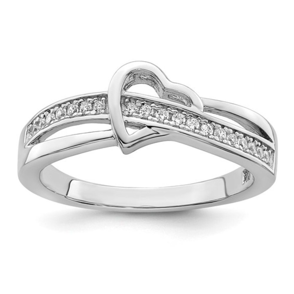 Brilliant Embers Sterling Silver Rhodium-plated  Micro Paved CZ Heart Ring